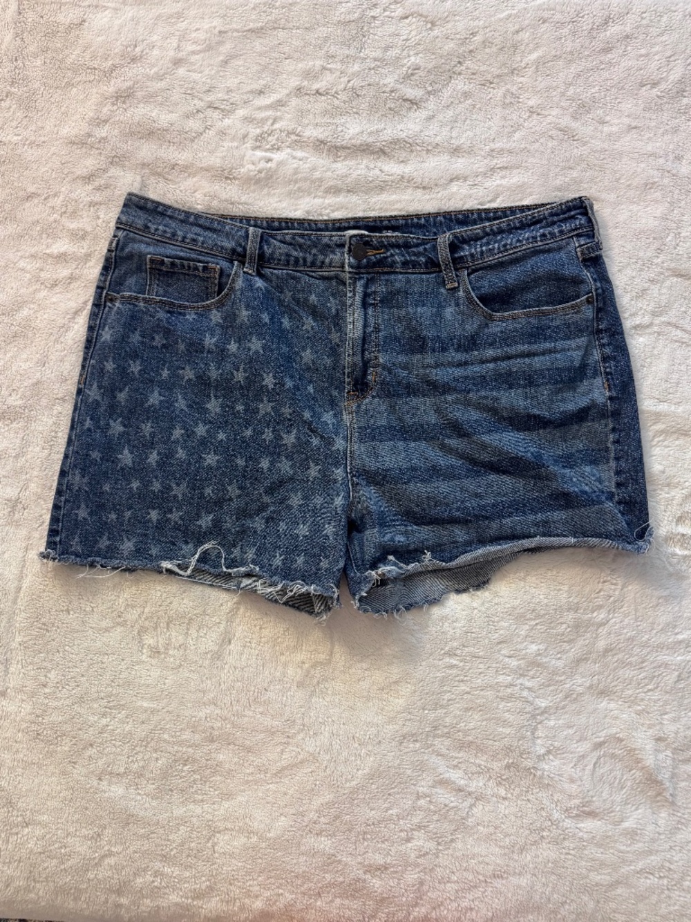 Flag print jean shorts